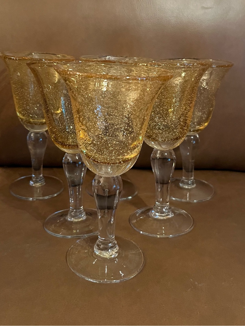 Vtg Artland Iris Fizz Amber Bubble Water/Wine Goblets - Set of 6